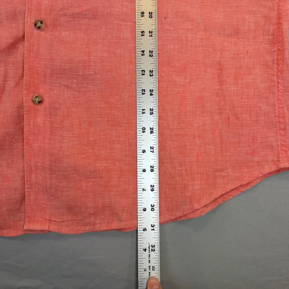 Jos A Bank Mens Large Coral Pink 100% Linen Button Down Beach Coastal Resort - Picture 4 of 7